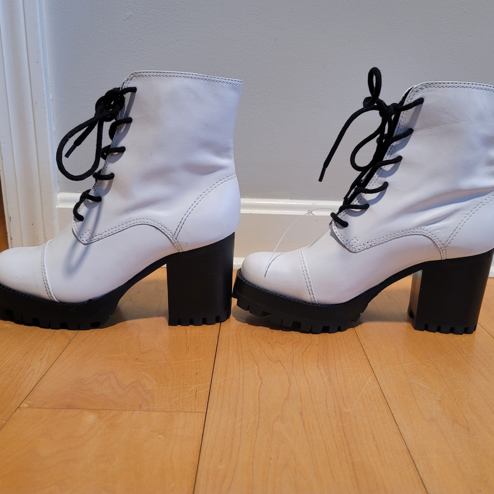 SCHUTZ White Jeannie Lace-up Platform Heeled Combat Boot White Leather Size 7.5 - Picture 6 of 8